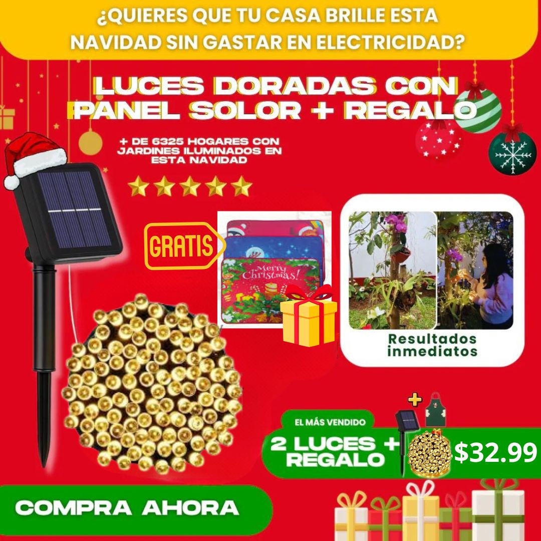 LUCES SOLARES DORADAS (17M) || LLEVA 2 LUCES + REGALO X $32.99