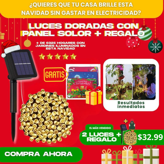 LUCES SOLARES DORADAS (17M) || LLEVA 2 LUCES + REGALO X $32.99